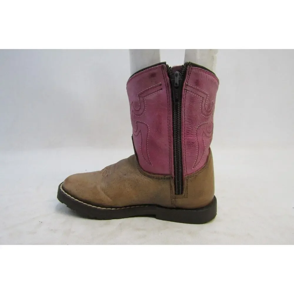 Shyanne Little Kids Youth Size 9 D Brown Pink Leather Zip Cowboy Western Boots
